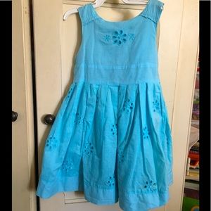 SOLD Blue Eyelet & Embroidered Floral Design Dress w/ Sash 3T